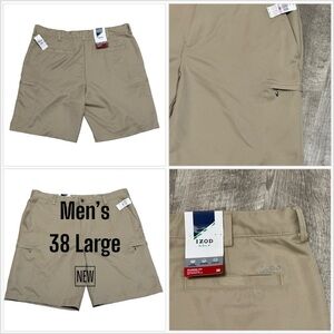 Men's IZOD Golf 38 Large Swingflex Chino Khakis Shorts Cargo Khaki Stretch NWT